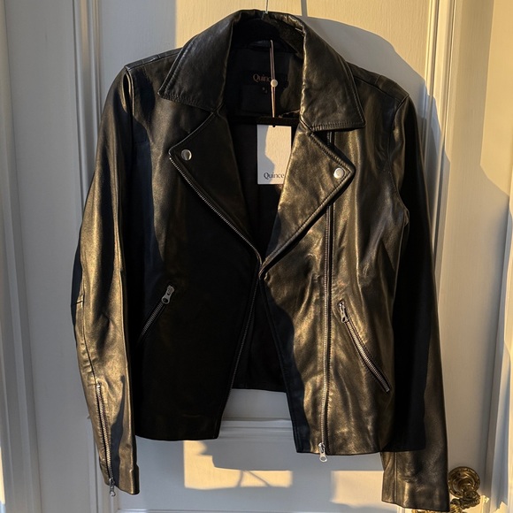 Quince Jackets & Blazers - NWT Quince Women’s Washed Leather Biker Jacket – Black – Size Small